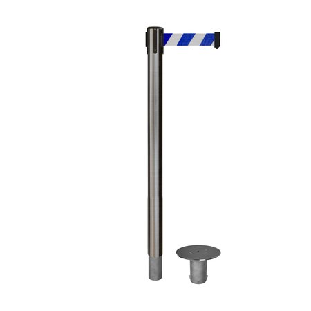 MONTOUR LINE Stanchion Belt Barrier Removable Base Sat.Steel Post 7.5ftBlu/Wh Belt MX630R-SS-BWD-75